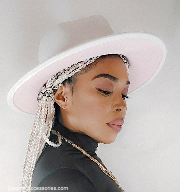 White/Pink Fedora Hat.