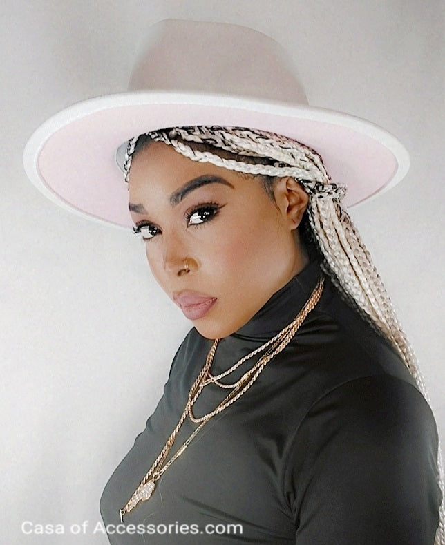 White/Pink Fedora Hat.