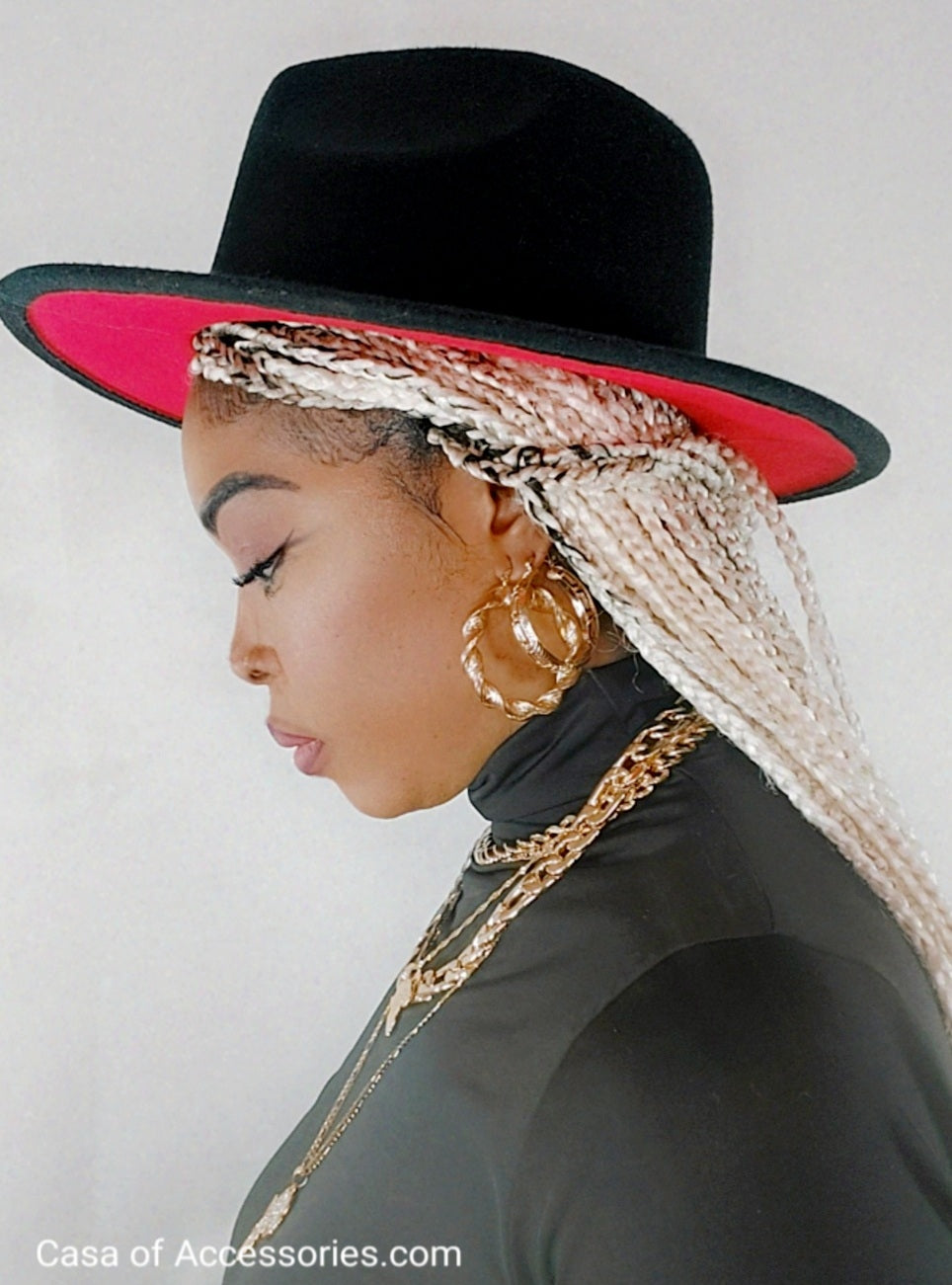 Black Fedora with Red Bottom Lining