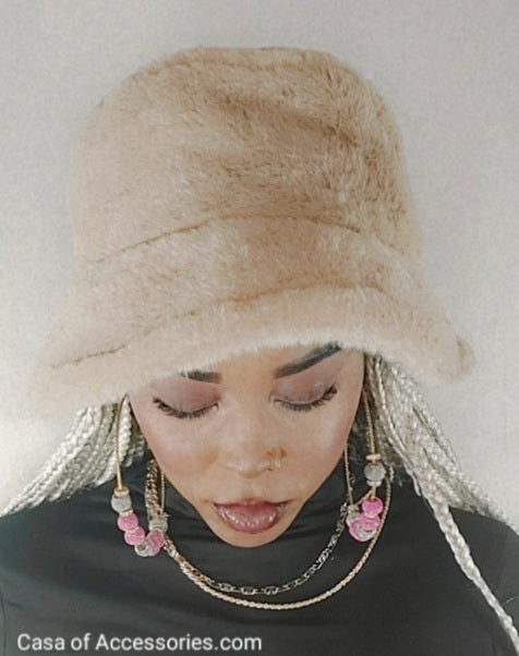Beige Fluffy Bucket Hat