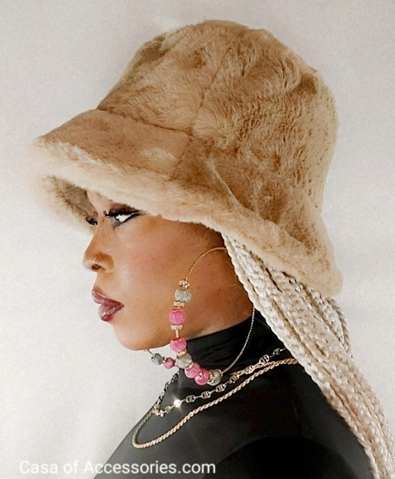 Beige Fluffy Bucket Hat
