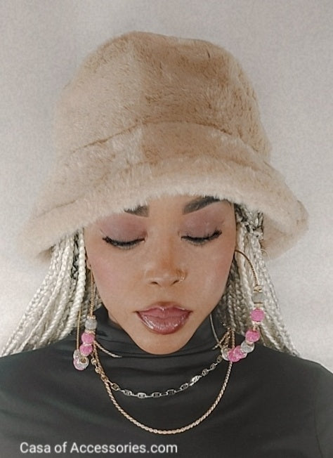 Beige Fluffy Bucket Hat