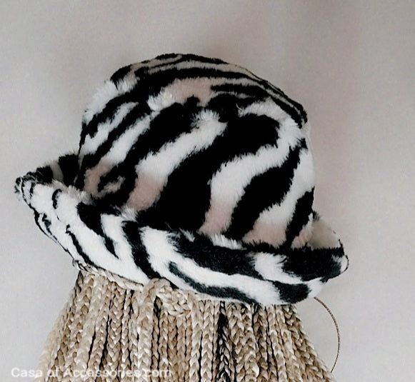 Zebra Stripe Fluffy Bucket Hat