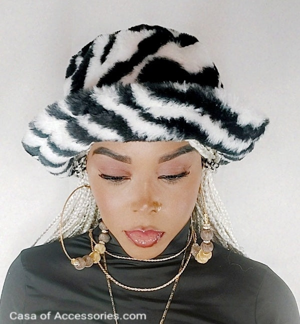 Zebra Stripe Fluffy Bucket Hat