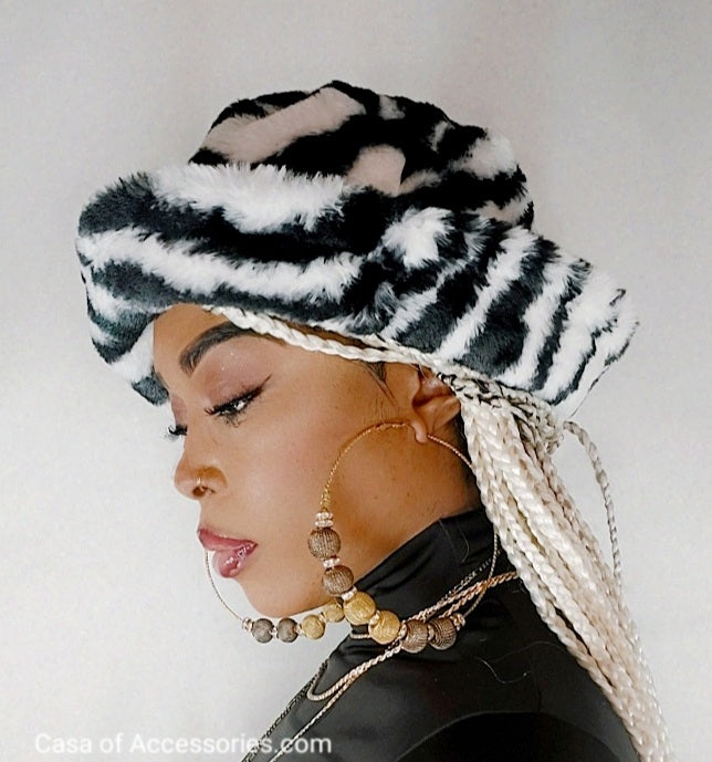 Zebra Stripe Fluffy Bucket Hat