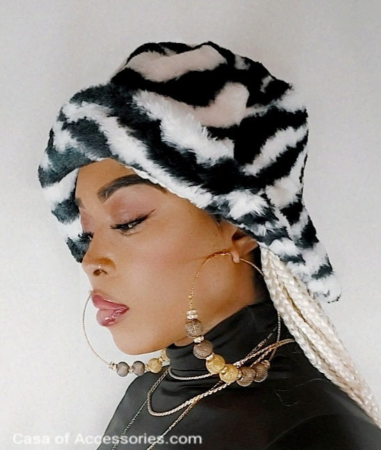 Zebra Stripe Fluffy Bucket Hat