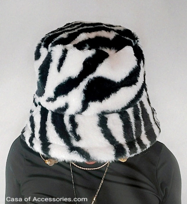Zebra Stripe Fluffy Bucket Hat