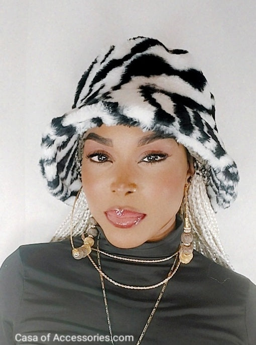 Zebra Stripe Fluffy Bucket Hat