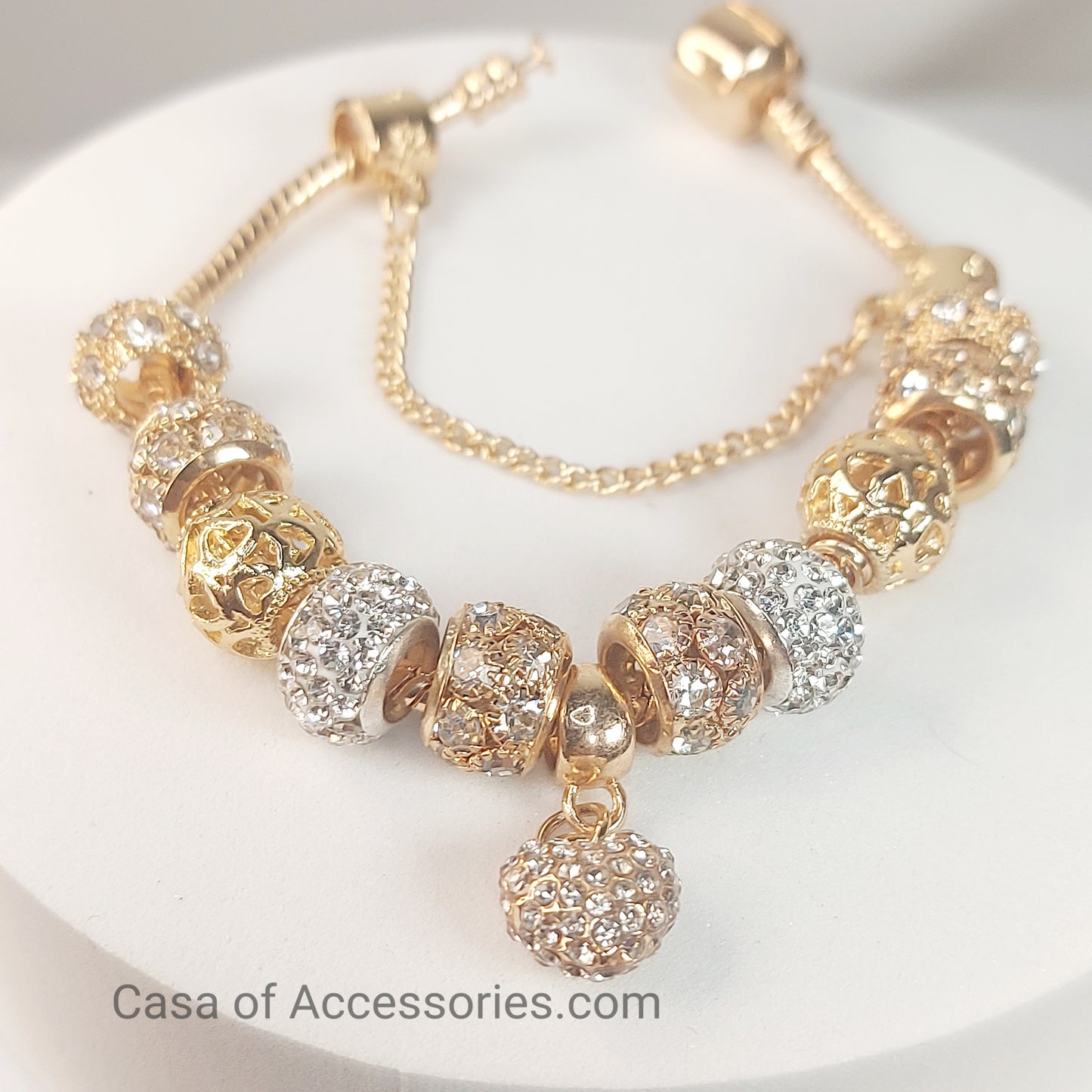 Gold Love Heart Charm Bracelet with Diamates Ball