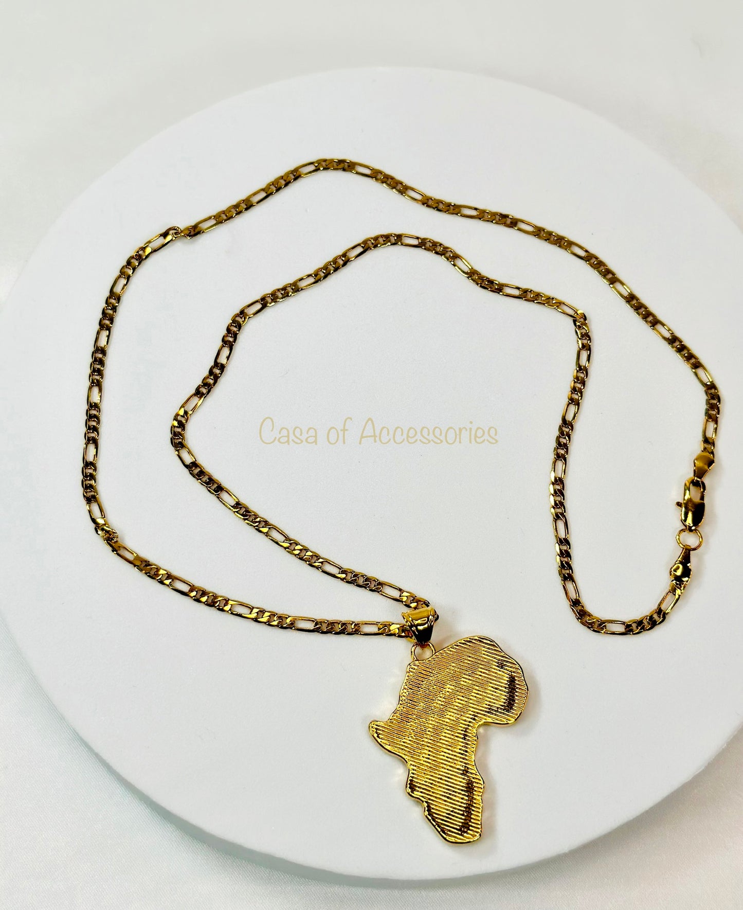 African Continent Pendant Necklace with Diamante detail - Gold