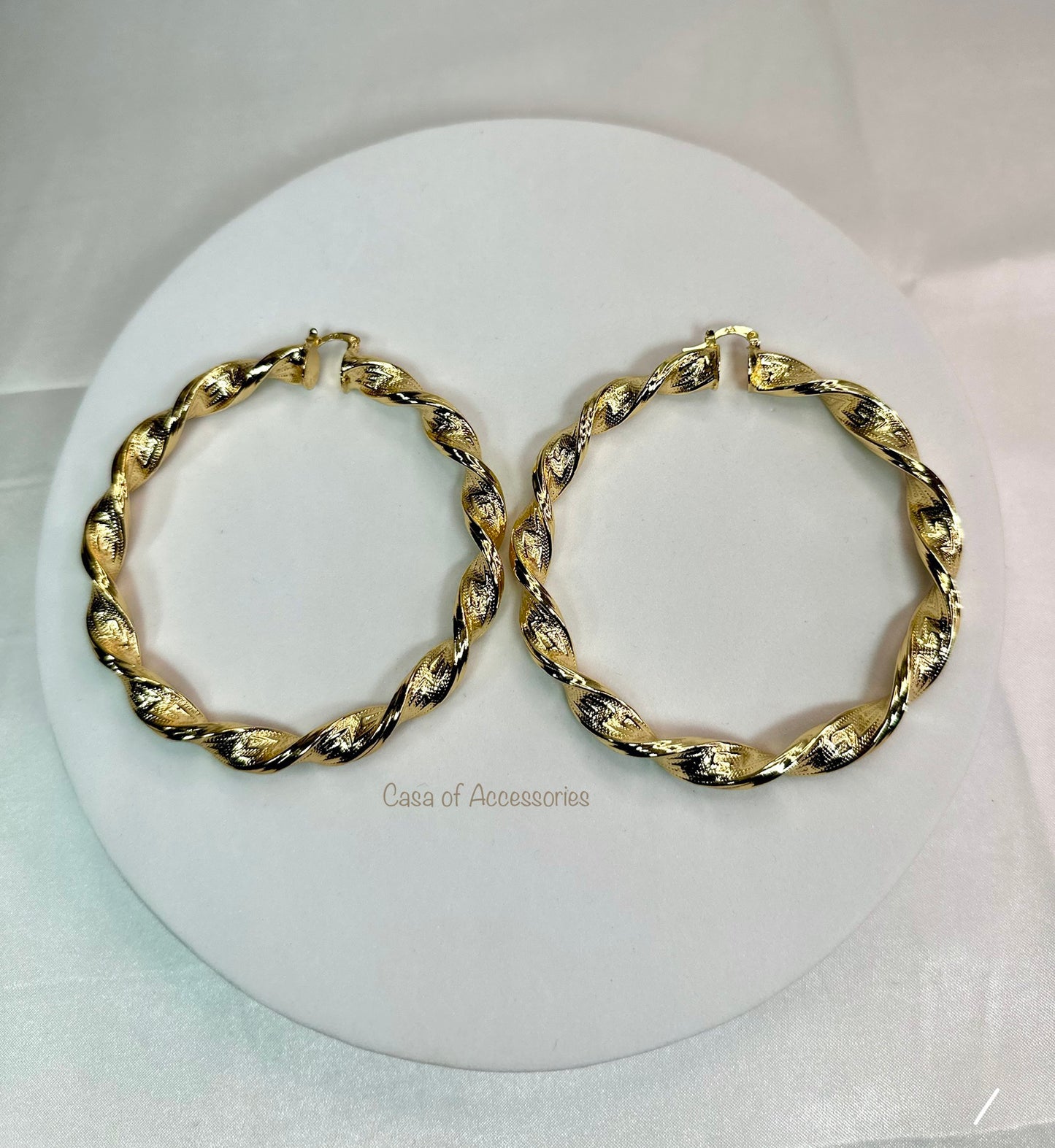 Gold Twisted Hoop Earrings - with pattern detail
