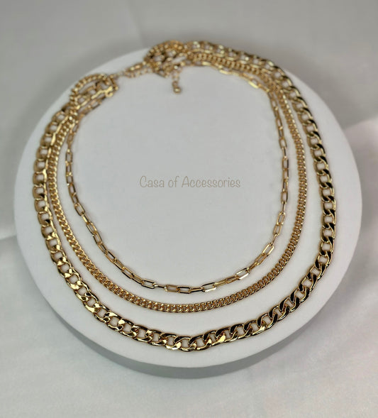 Gold 3 Layered Chain Necklace