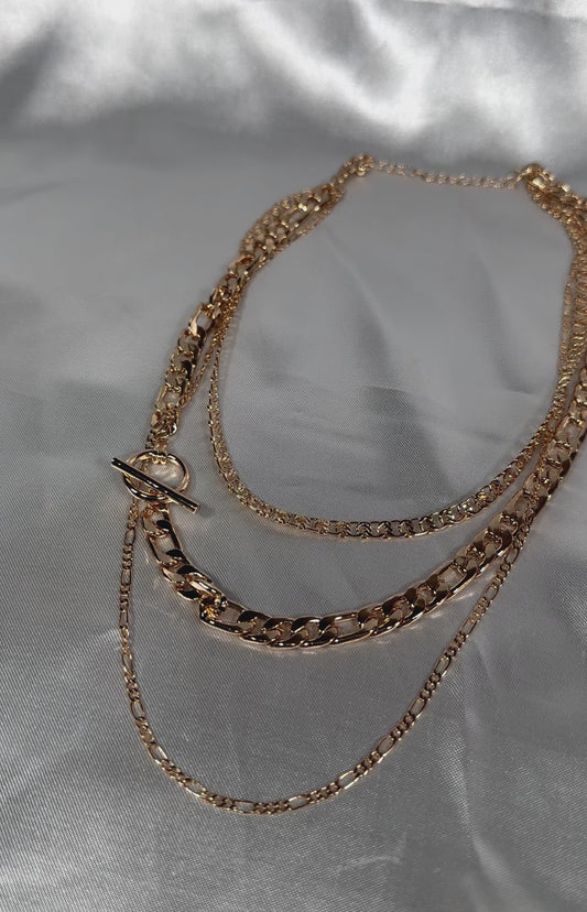 Chunky Gold Layered T bar Chain Necklace