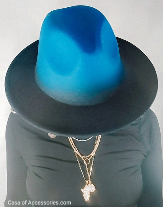 Ombre Blue Black Fedora Hat