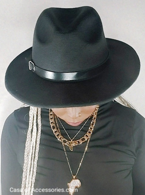 Classic Black Fedora Hat with Belt Detail