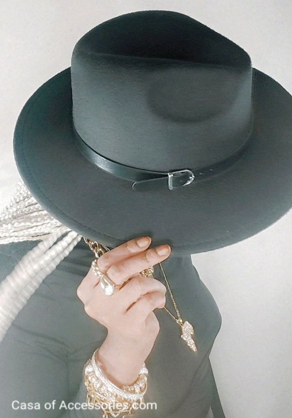 Classic Black Fedora Hat with Belt Detail