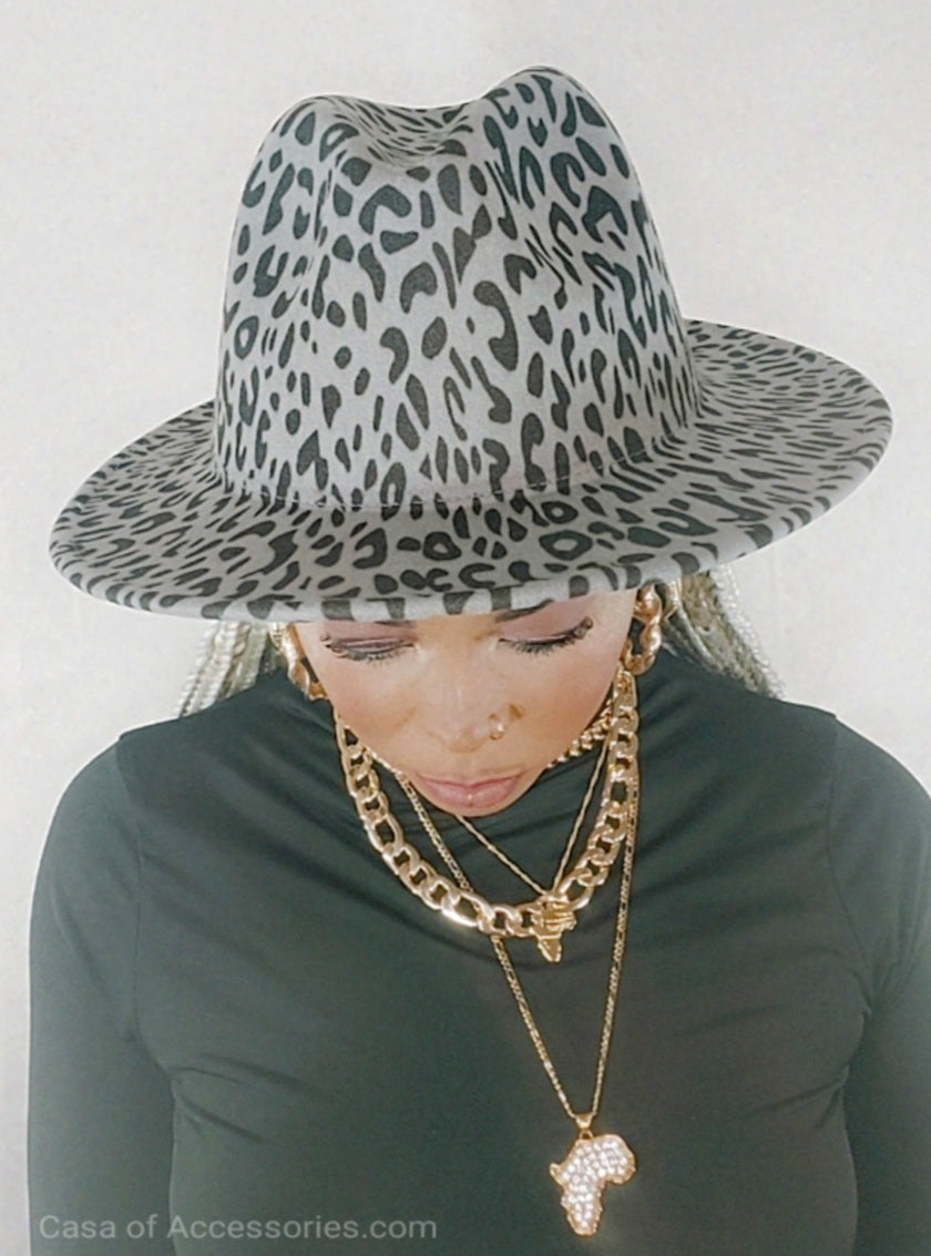 Grey Leopard Fedora Hat