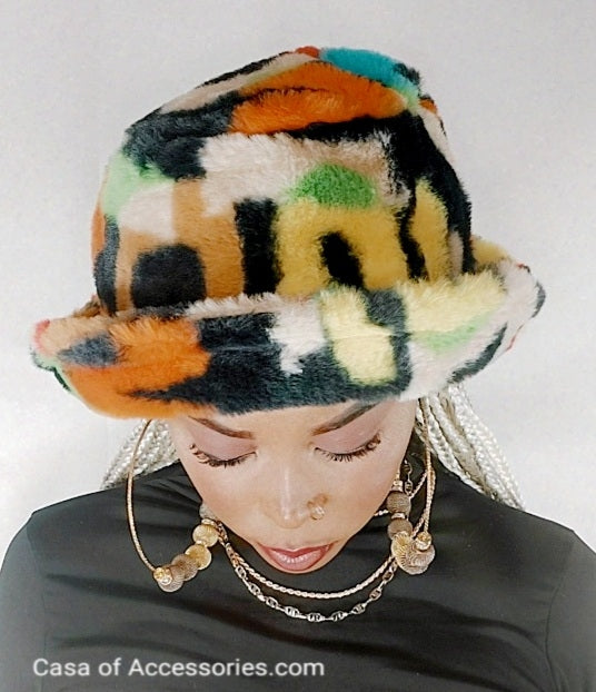 Alphabet Multicoloured Fluffy Bucket Hat