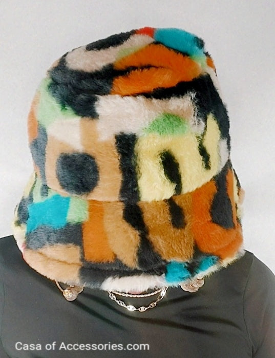 Alphabet Multicoloured Fluffy Bucket Hat