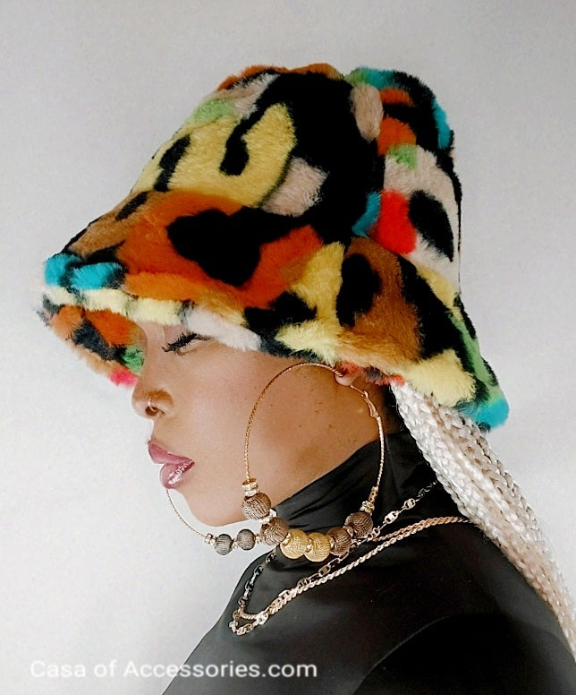 Alphabet Multicoloured Fluffy Bucket Hat