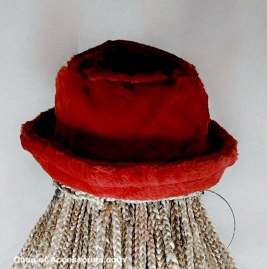 Deep Red Fluffy Bucket Hat Faux Fur