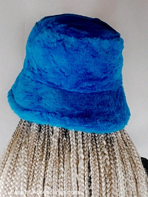 Electric Blue Fluffy Bucket Hat - Faux Fur