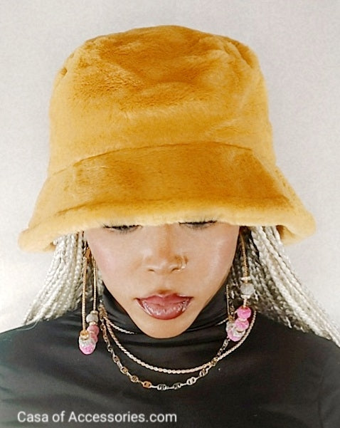 Mustard Yellow Fluffy Bucket Hat