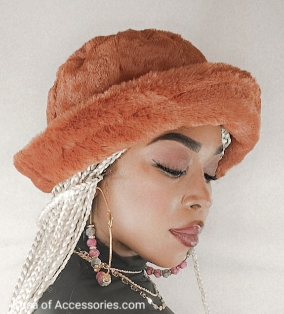 Deep Camel Fluffy Bucket Hat - Faux Fur