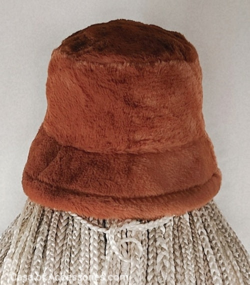 Deep Camel Fluffy Bucket Hat - Faux Fur