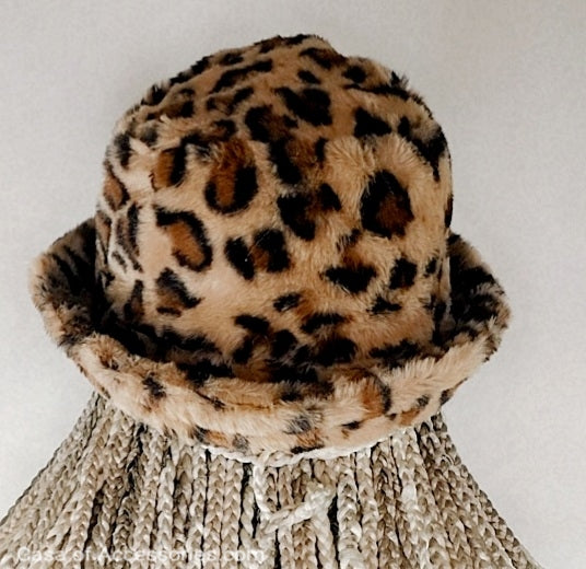 Brown Leopard Print Fluffy Bucket Hat