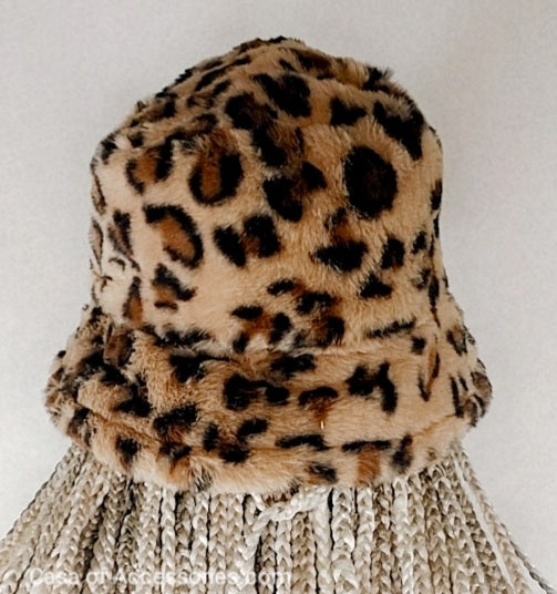 Brown Leopard Print Fluffy Bucket Hat