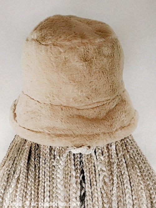 Beige Fluffy Bucket Hat