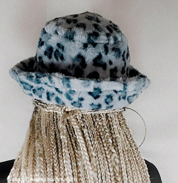 Grey Leopard Fluffy Bucket Hat