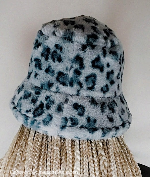 Grey Leopard Fluffy Bucket Hat - Main Image