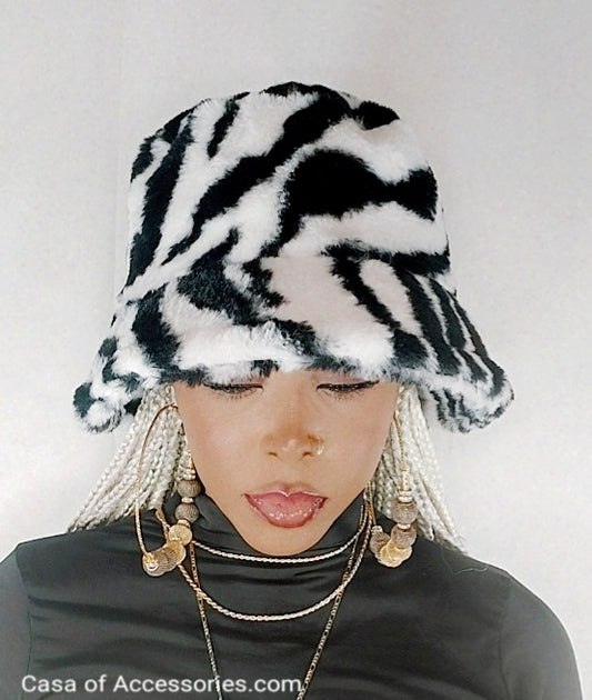 Zebra Stripe Fluffy Bucket Hat