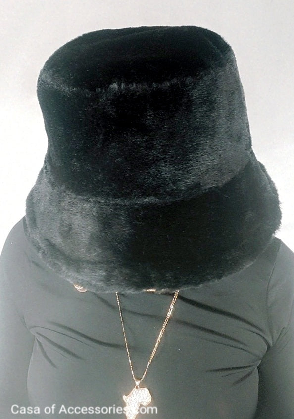 Black Fluffy Bucket Hat