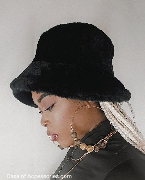 Black Fluffy Bucket Hat