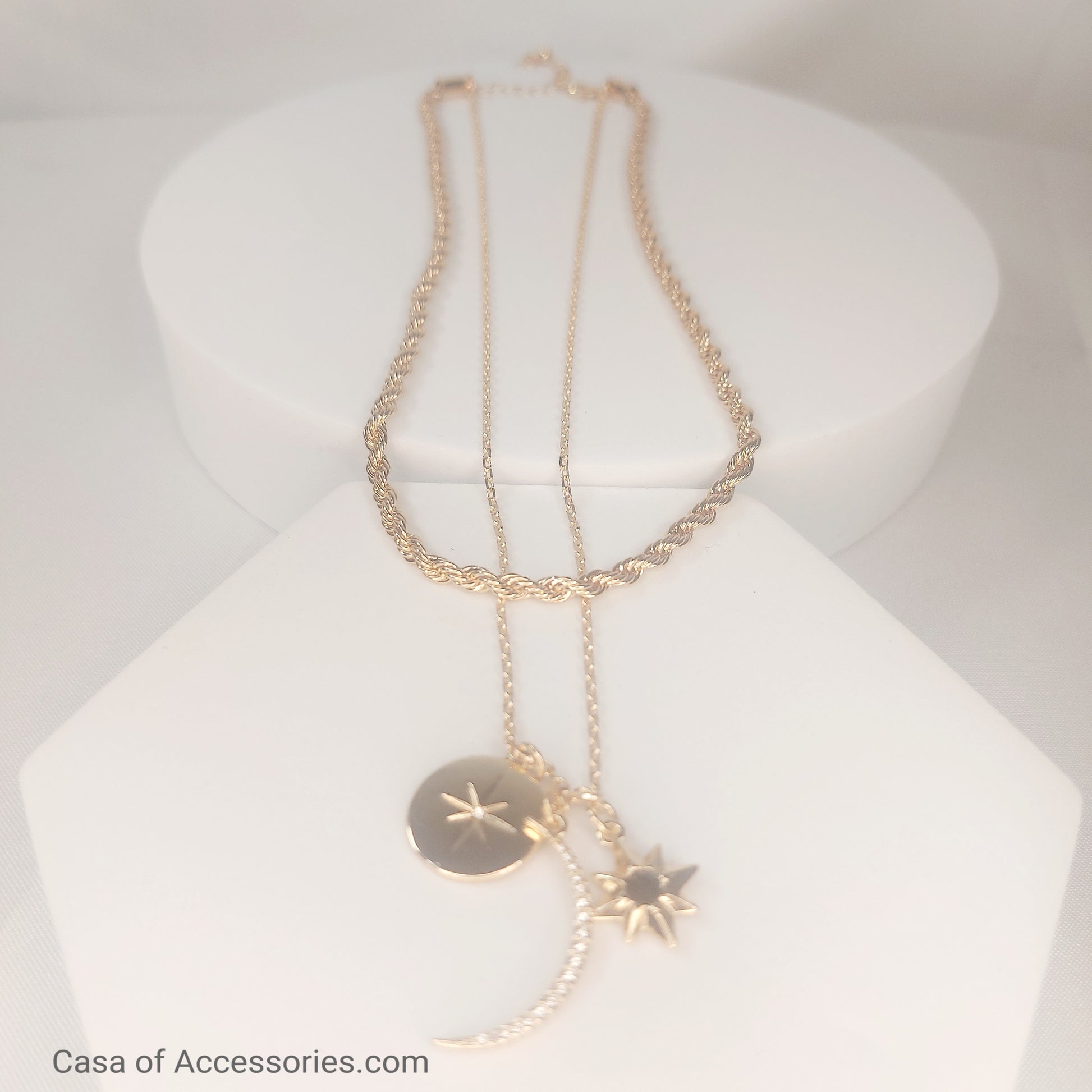 Gold Celestial Chunky Charm Layered Necklace