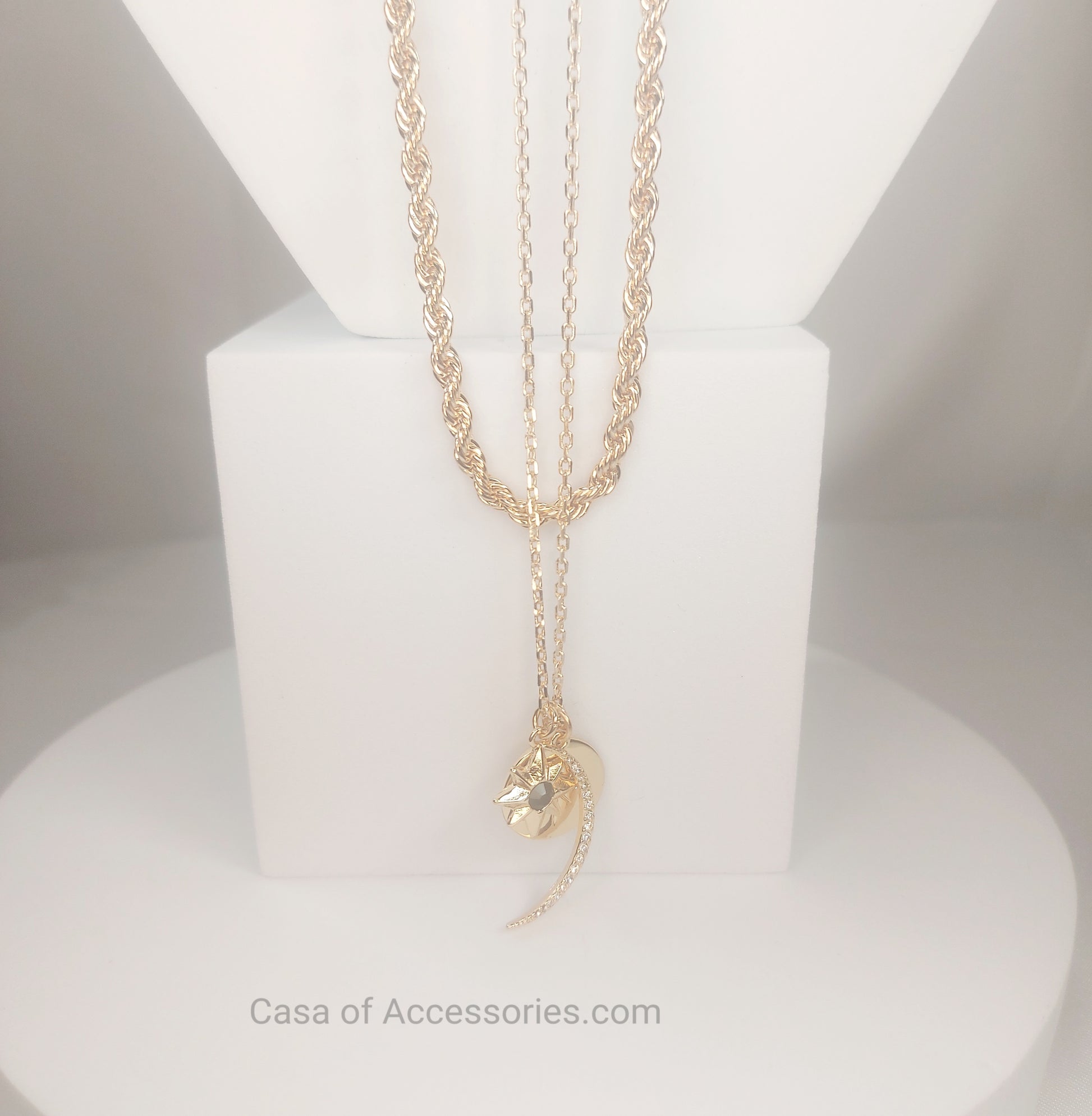 Gold Celestial Chunky Charm Layered Necklace