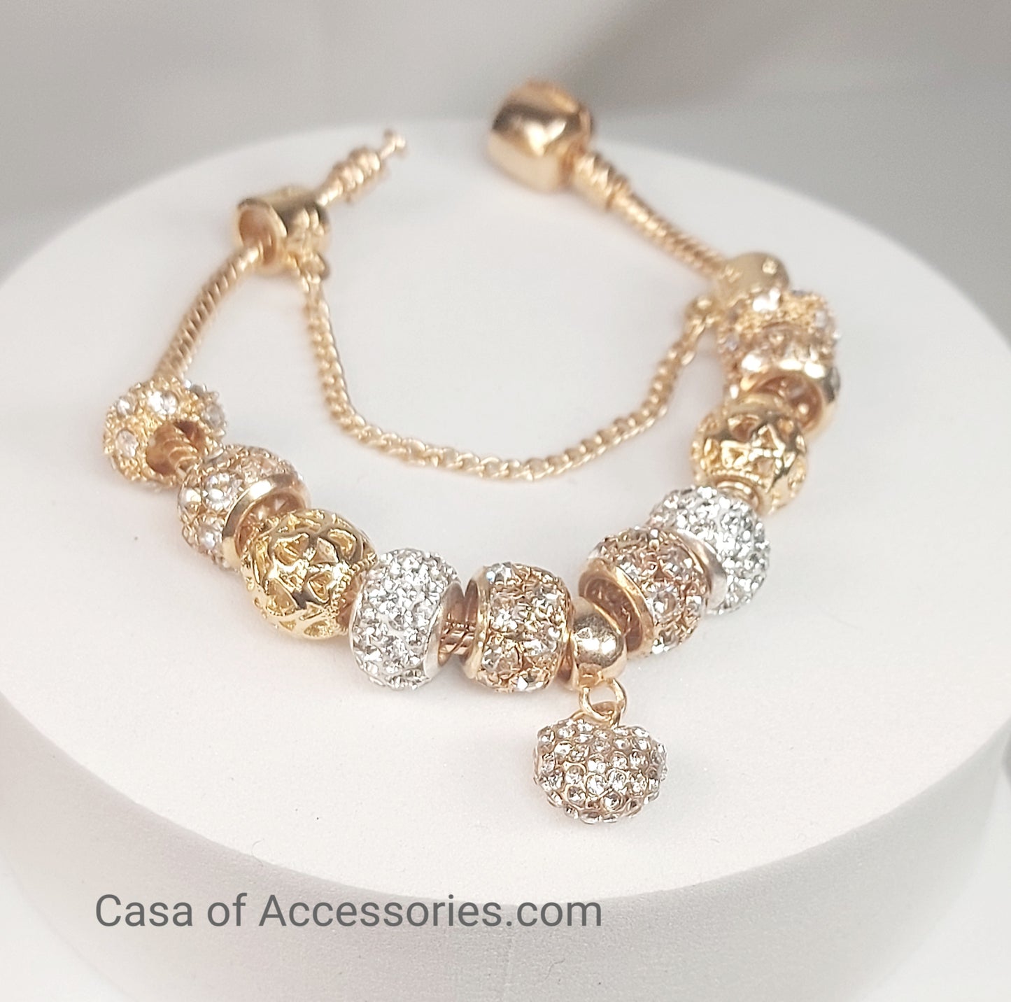 Gold Charm Bracelet with Diamates Ball 