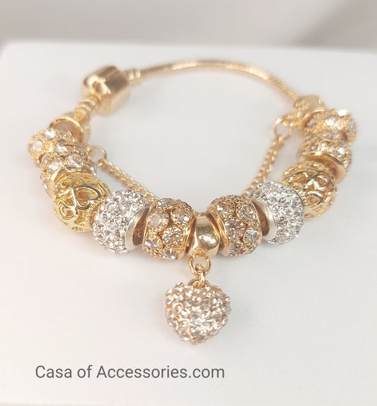 Gold Charm Bracelet with Diamates Ball 
