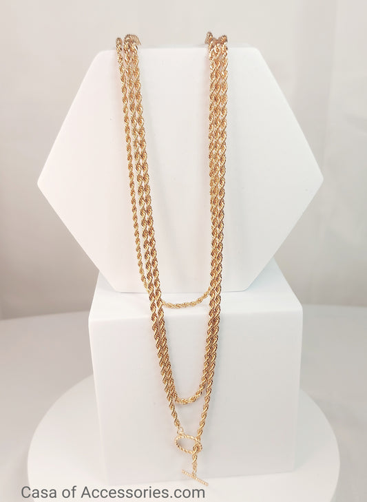 Gold Rope Layering T Bar Necklace