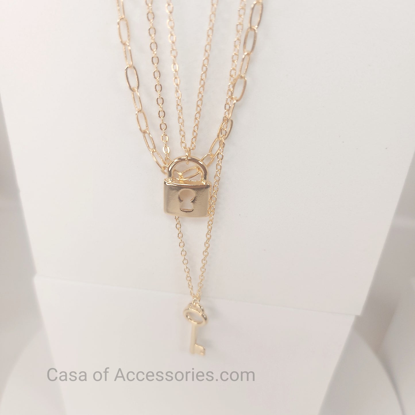 Dainty 3 Layered Necklace with Padlock, Tbar, Coin Pendant