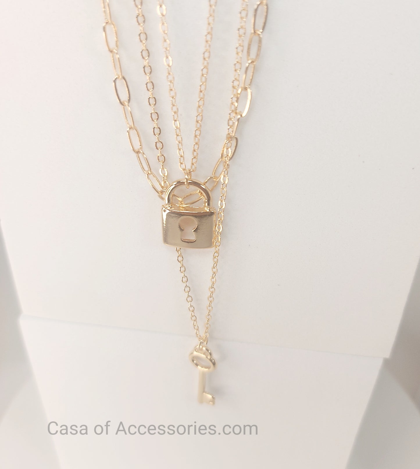 Dainty 3 Layered Necklace with Padlock, Tbar, Coin Pendant