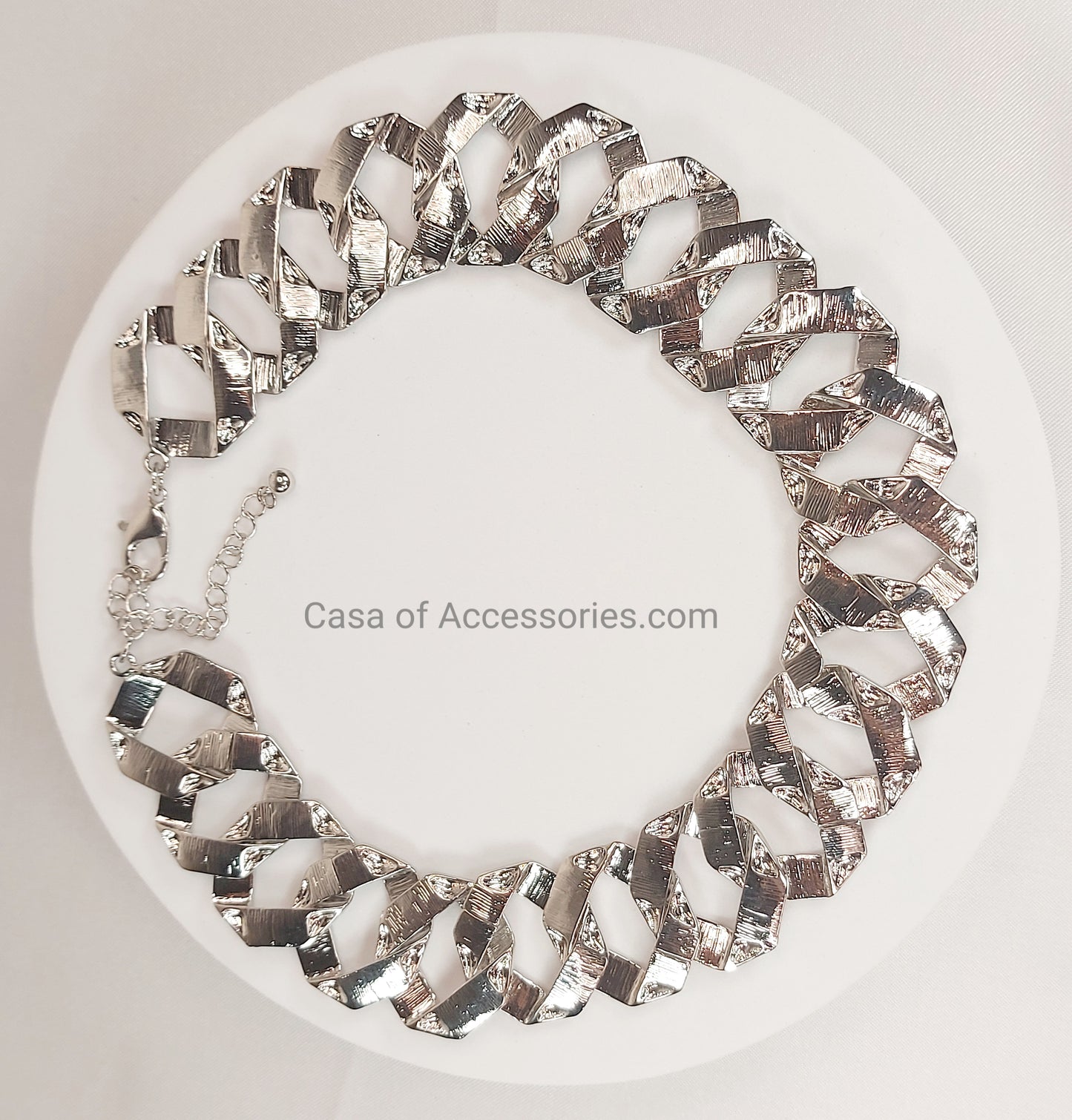 Silver Textured Chunky Chain Necklace