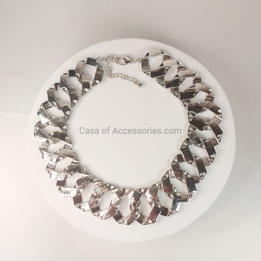 Silver Textured Chunky Chain Necklace