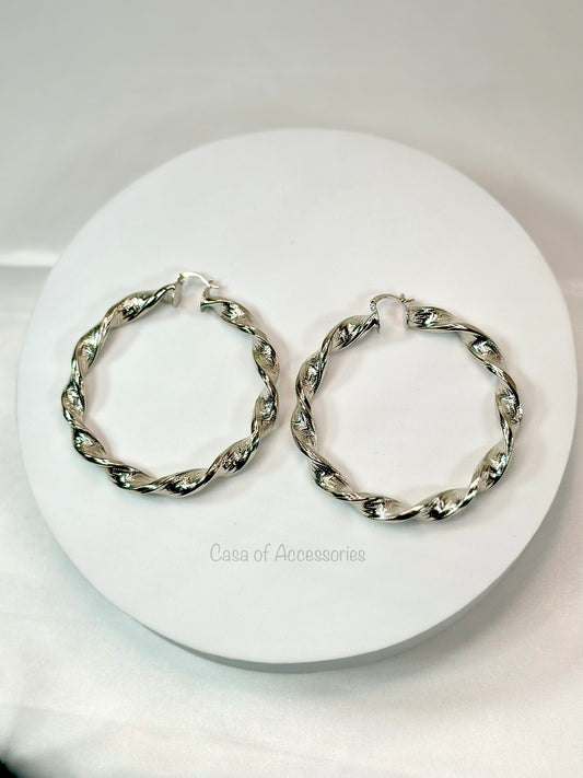 Stunning Silver Twisted Hoop Earrings