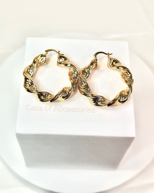 Chunky Twisted Hoop Earrings - with pattern detail