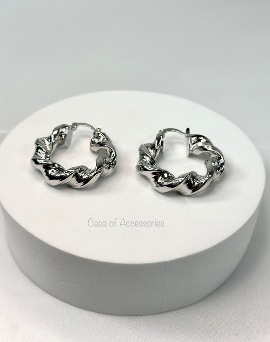 Stunning Silver Hoop Earrings - twisted detail