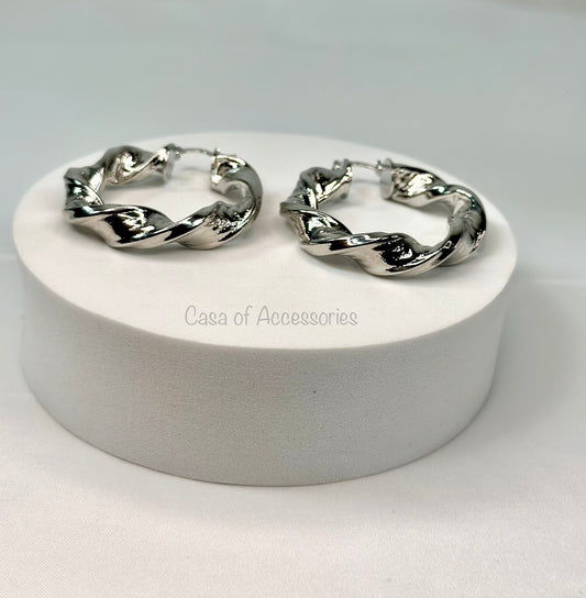Stunning Silver Hoop Earrings- Twist detail